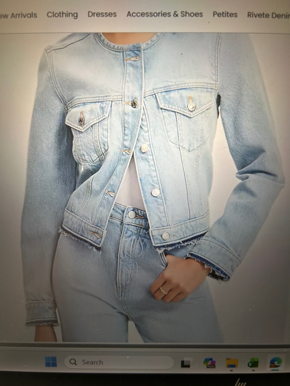 LOFT Collarless Denim Jacket in Destructed Light Wash